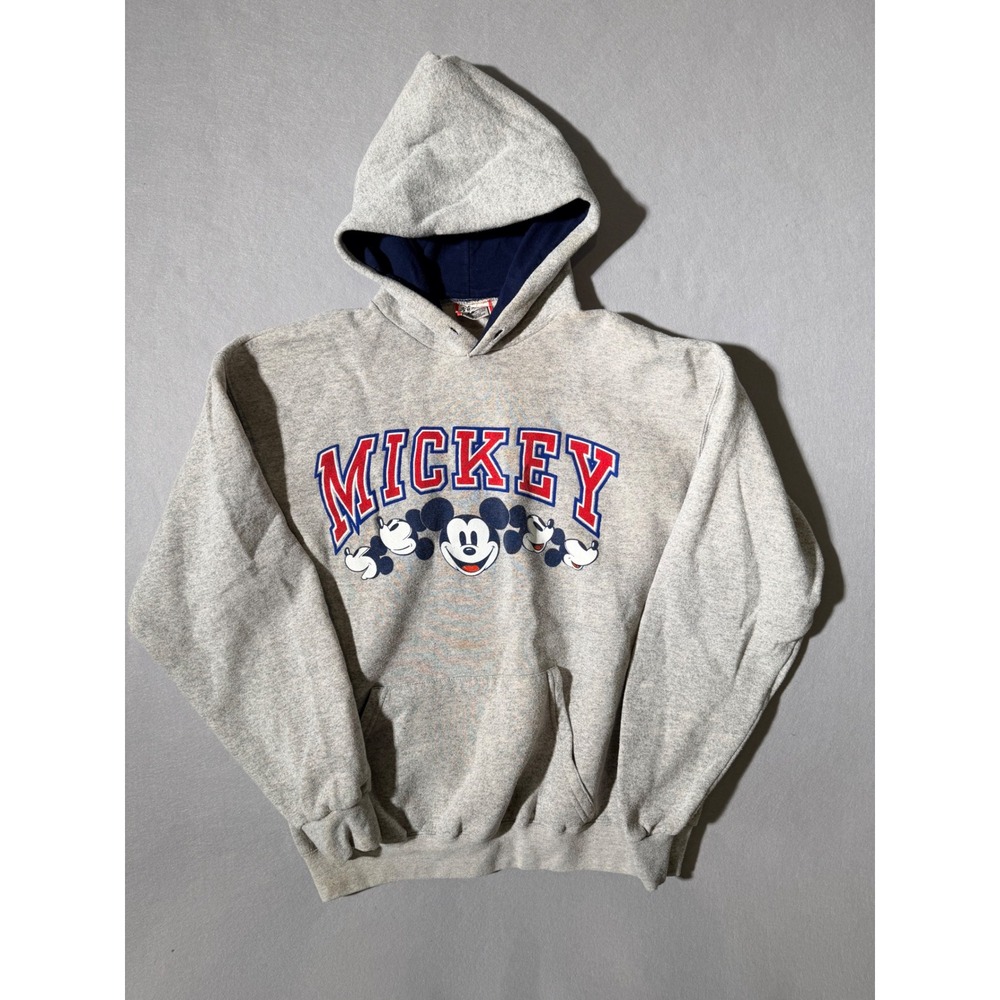 90s Vintage Disney Mickey Mouse Hoodie Mens Medium Gray Graphic Pullover USA